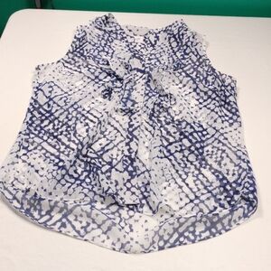 CAbi Blue and White Patterned Blouse